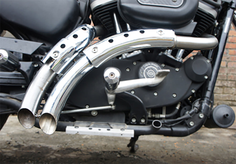 30-1285 - Chrome Drag Pipe Set With Heat Shields by V-Twin