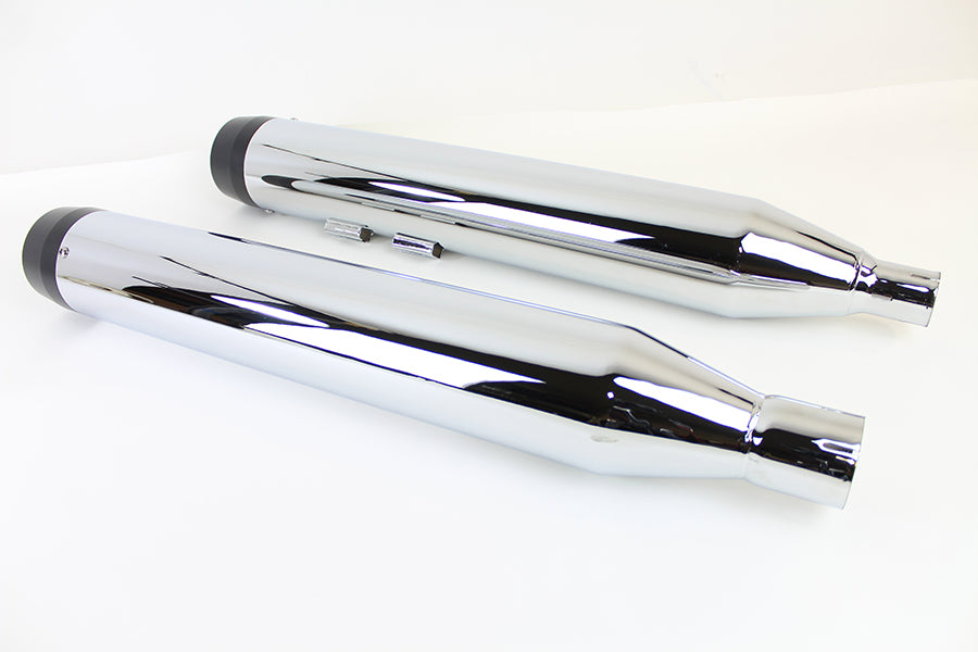 30-1653 - 32 inch Chrome Muffler Set with Black Tapered End Tips by V-Twin