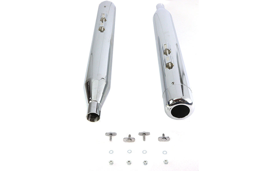 30-3195 - 4 inch Muffler Set with Chrome Hollow Point End Tips by V-Twin