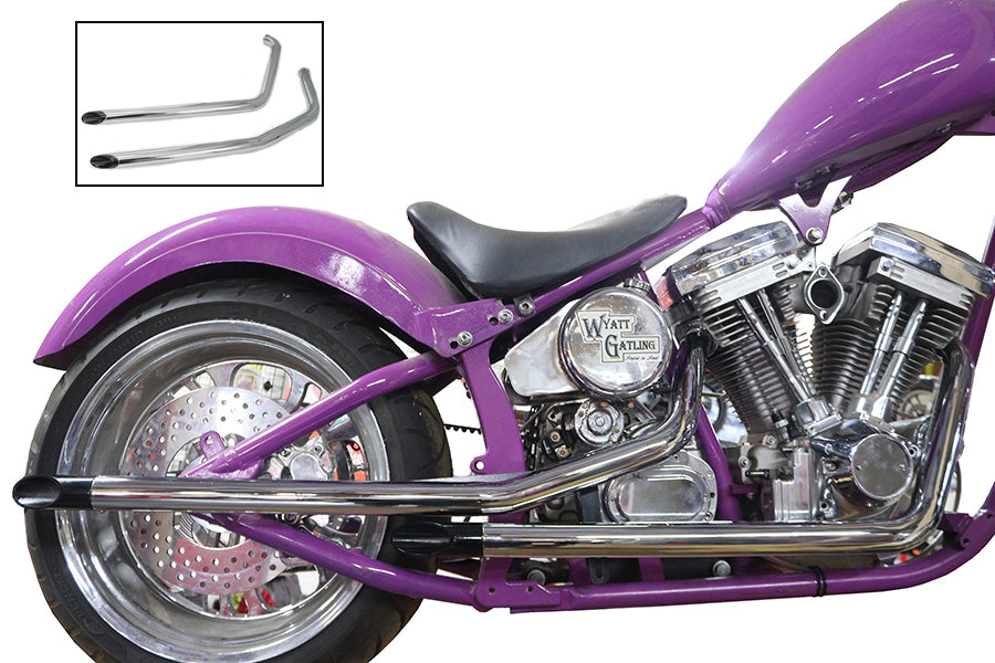 30-3399 - Drag Pipe Set Slash Cut End with Long Black Tips by V-Twin