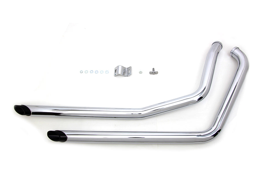 30-3424 - Exhaust Drag Pipe Set Chrome with Black Slash Tips by V-Twin