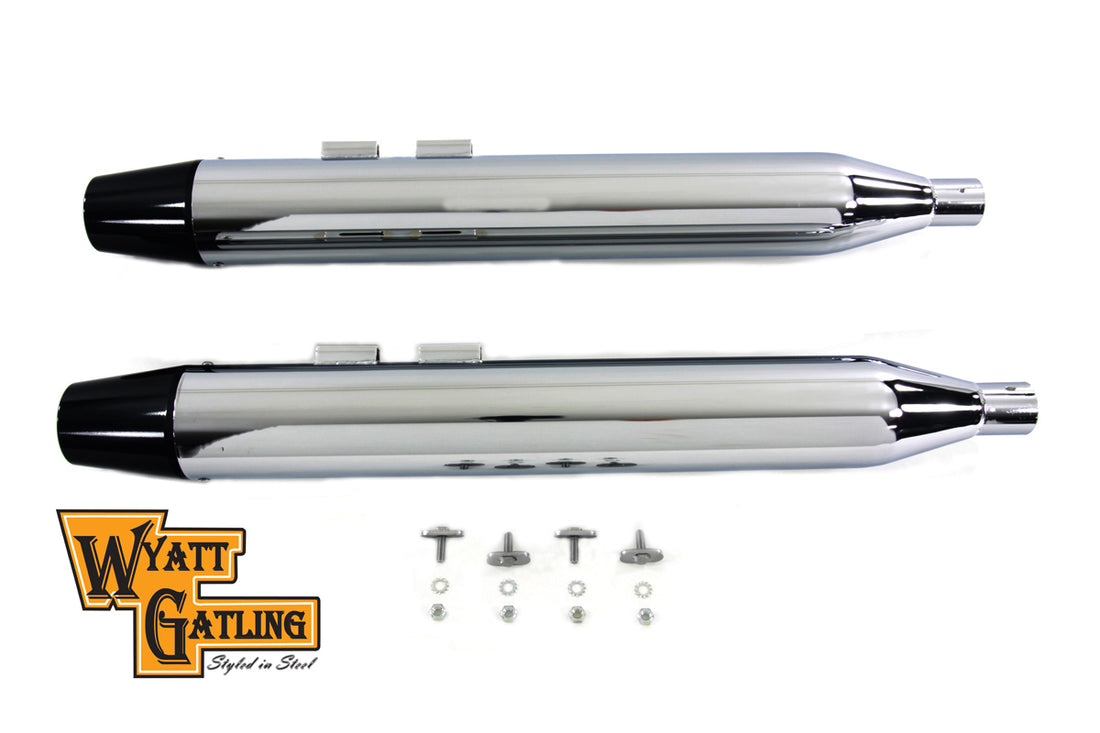 30-4044 - Wyatt Gatling Muffler Set with Black Long Tapered End Tips by V-Twin