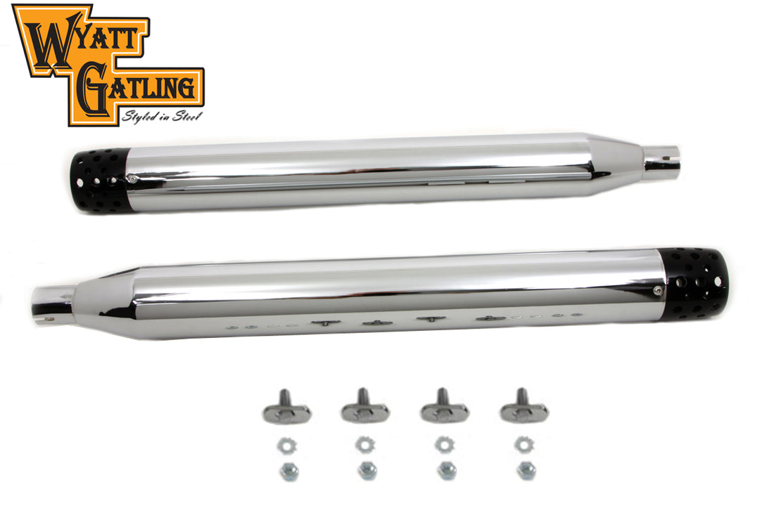 30-4051 - Wyatt Gatling Muffler Set with Black Shooter Style End Tips by V-Twin