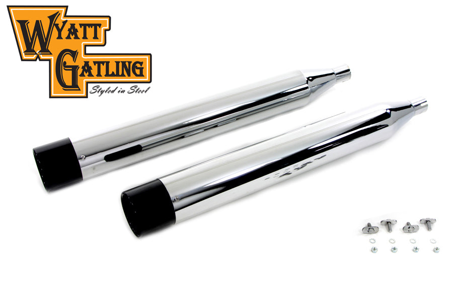 30-4095 - Wyatt Gatling Chrome Muffler Set with Black Gun Barrel Ends by V-Twin