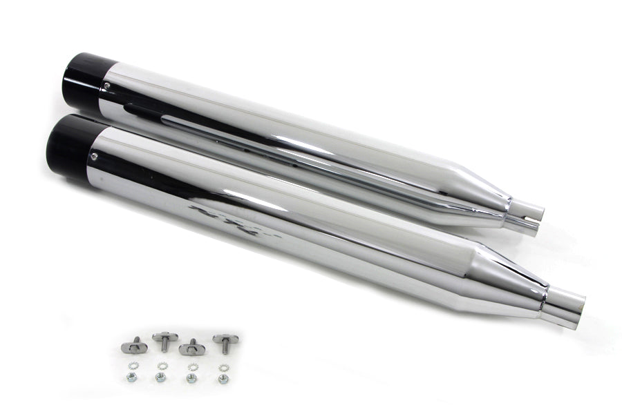 30-4095 - Wyatt Gatling Chrome Muffler Set with Black Gun Barrel Ends by V-Twin