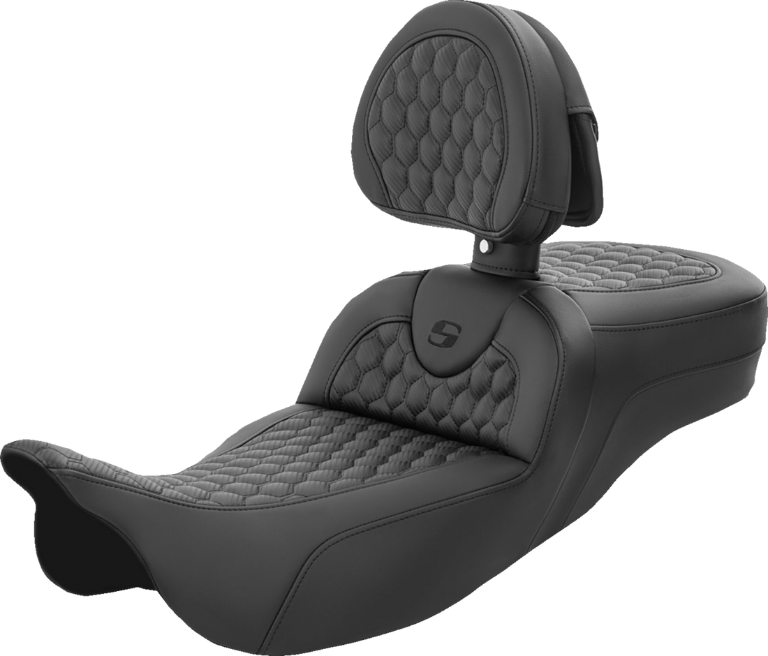 SADDLEMEN RoadSofa™ Seat - Honeycomb - with Backrest - Extended Reach - FL '08-'24 808-07B-190BR