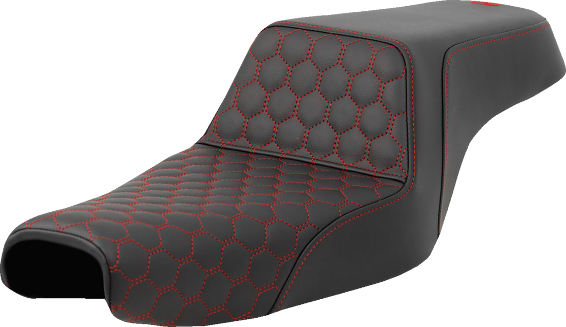 SADDLEMEN Step-Up Seat - Honeycomb - Red Stitching - 3.3 Gal Tank - Sportster '04-'22 807-11-17704