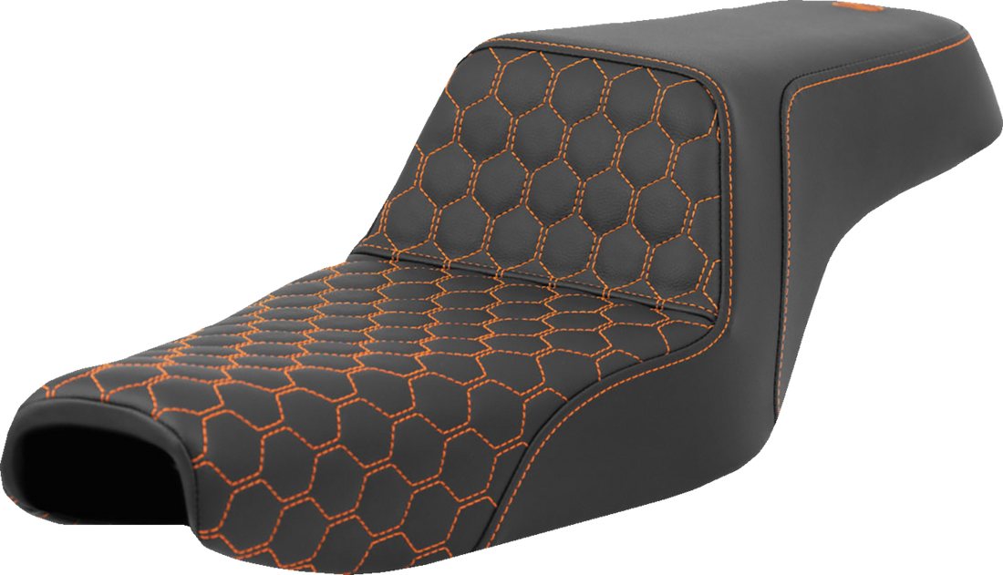 SADDLEMEN Step-Up Seat - Honeycomb - Orange Stitching - 3.3 Gal Tank - Sportster '04-'22 807-11-17703