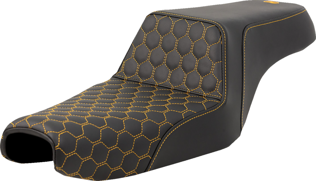 SADDLEMEN Step-Up Seat - Honeycomb - Gold Stitching - 3.3 Gal Tank - Sportster '04-'22 807-11-17707