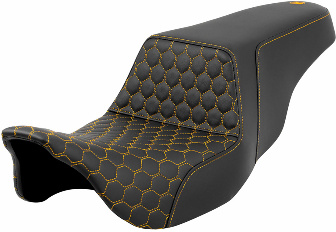 SADDLEMEN Step-Up Seat - Honeycomb - Gold Stitching - FL '08-'23 808-07B-17707