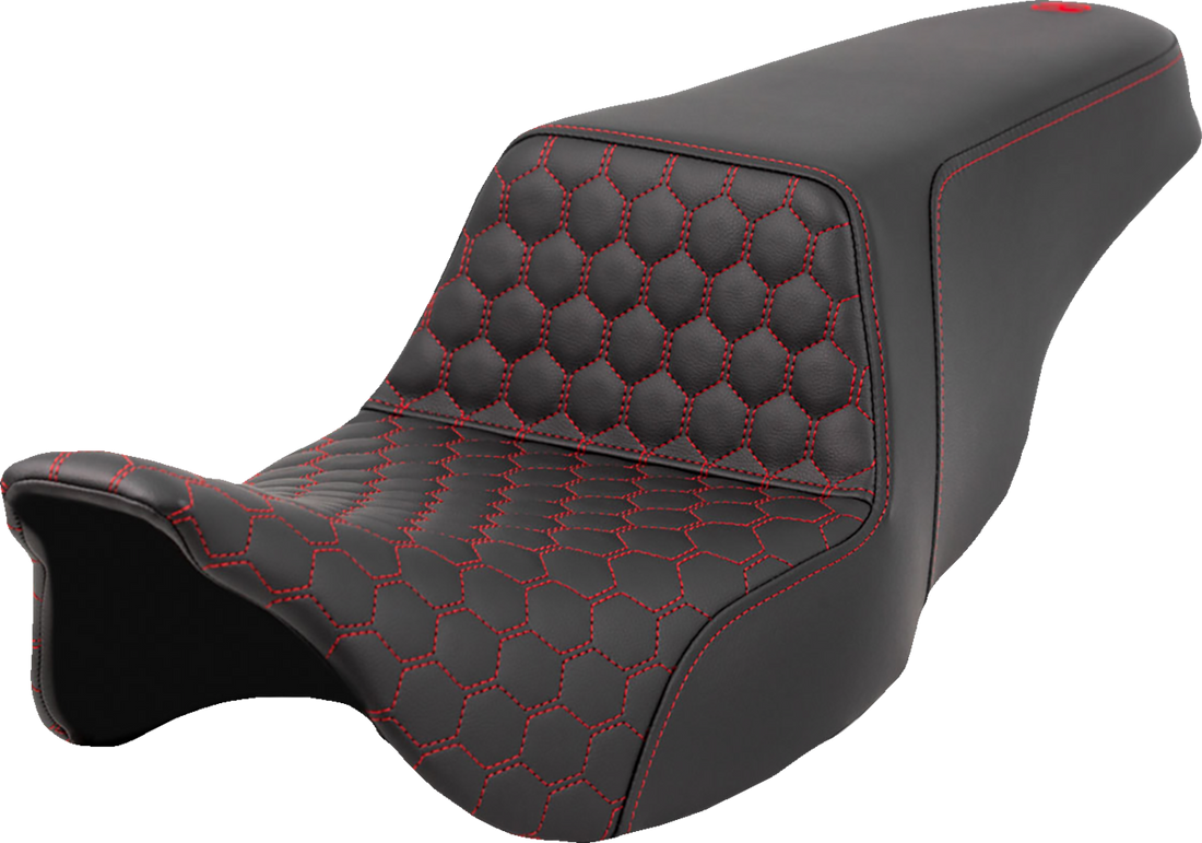 SADDLEMEN Step-Up Seat - Honeycomb - Red Stitching - FL '08-'23 808-07B-17704
