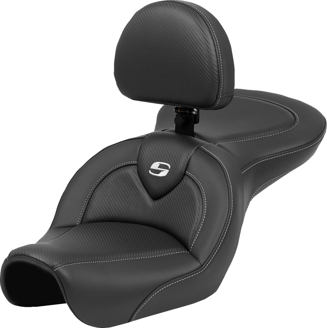 SADDLEMEN Roadsofa™ Seat - Carbon Fiber - Black Stitch - with Backrest - FL '04-'05 804-04-185BR