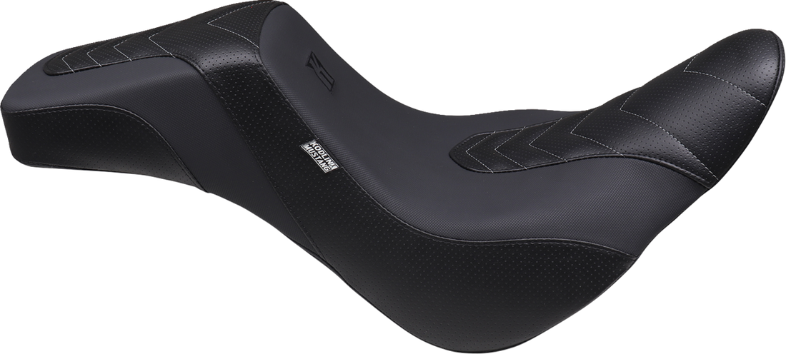 MUSTANG Signature Series Squareback™ Seat - Gripper Vinyl - Chevron - Gunmetal Stitch - Softail '18-'24 76323GM