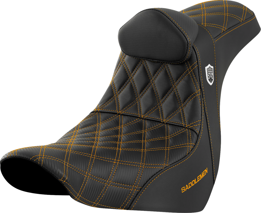 SADDLEMEN Pro Series SDC Performance Seat - w/ Backrest - Gold Stitch - FL/FX '18-'23 SC81829GOLRT