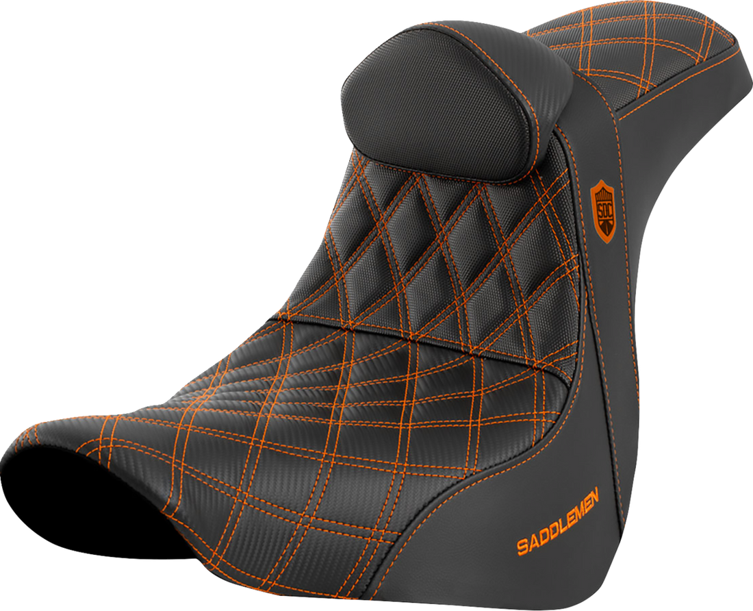 SADDLEMEN Pro Series SDC Performance Seat - w/ Backrest - Orange Stitch - FL/FX '18-'23 SC81829ORART