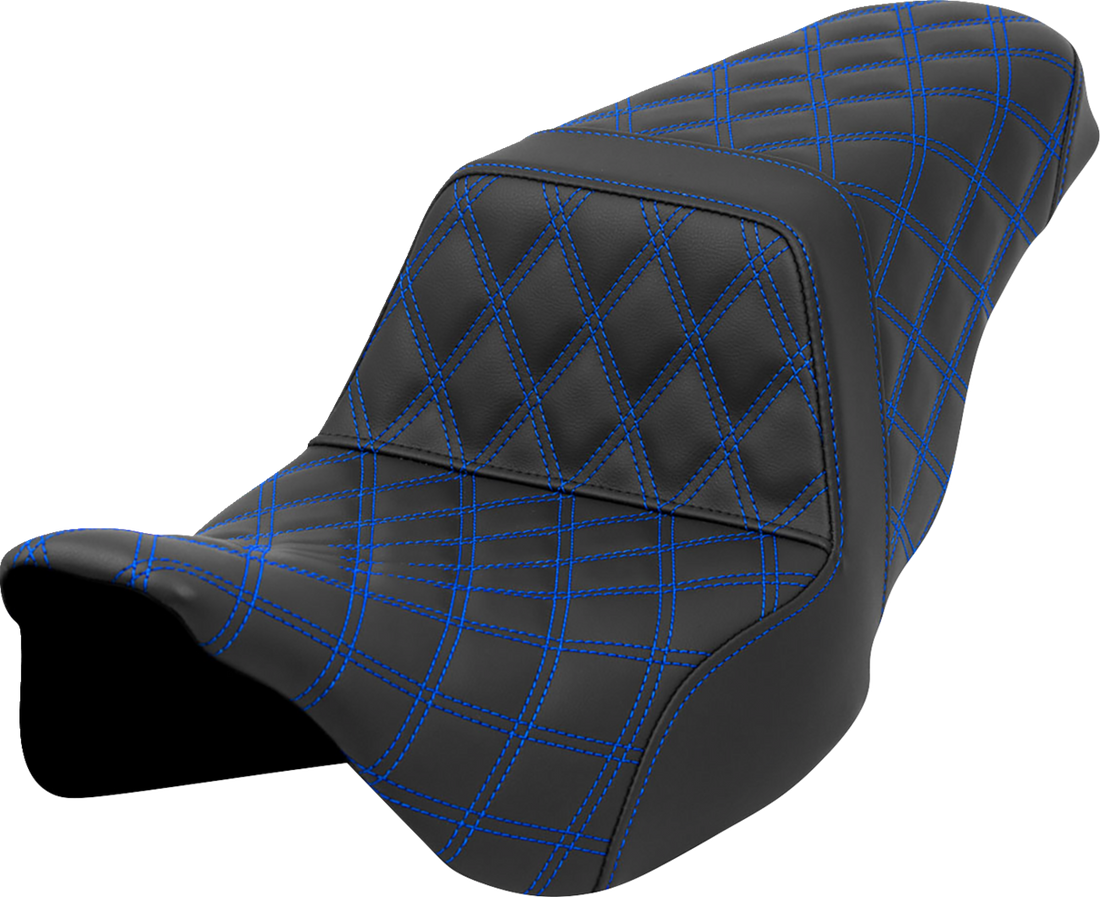 SADDLEMEN Step-Up Seat - Lattice Stitch - Blue Stitch - FLH/FLT '08-'23 808-07B-17501