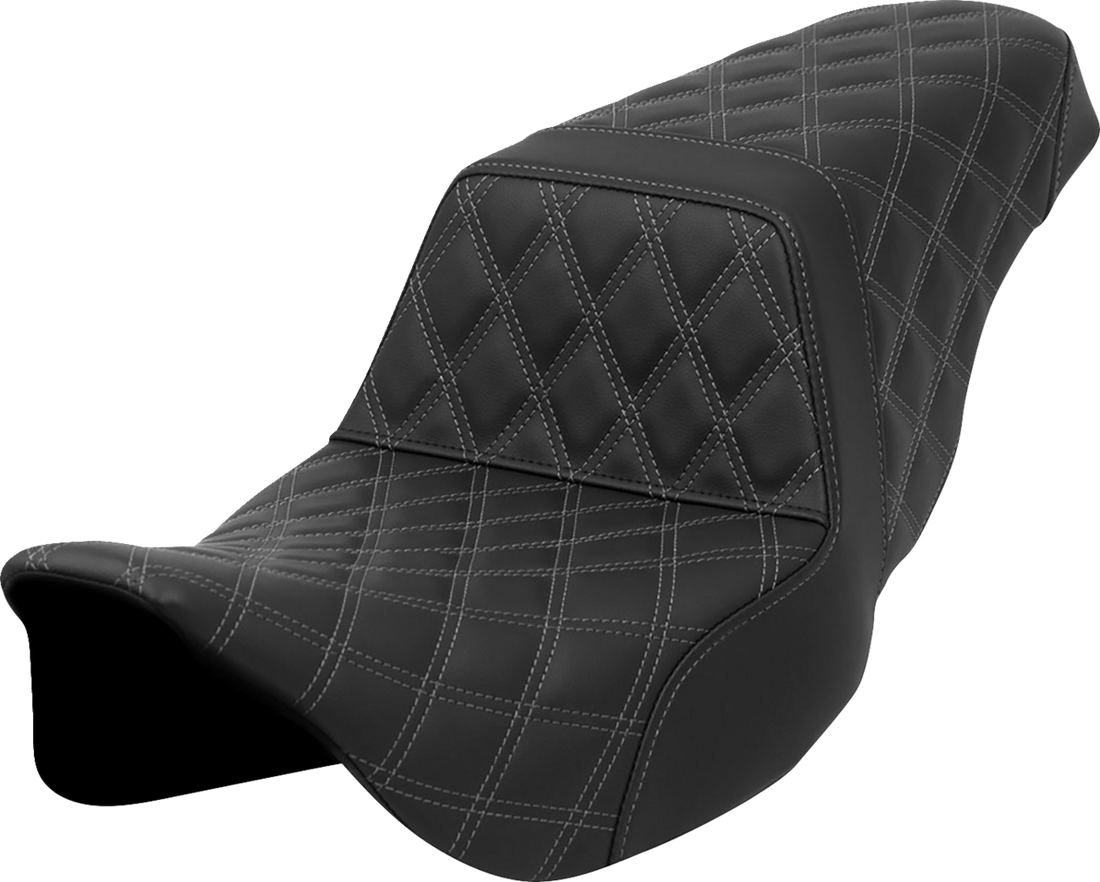SADDLEMEN Step-Up Seat - Lattice Stitch - Gray Stitch - FLH/FLT '08-'23 808-07B-17502