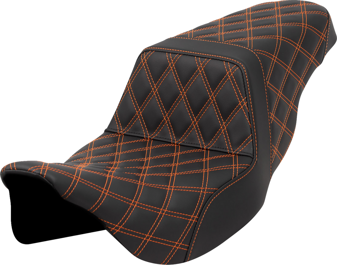 SADDLEMEN Step-Up Seat - Lattice Stitch - Orange Stitch - FLH/FLT '08-'23 808-07B-17503