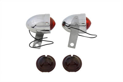 33-0145 - Chrome Bullet Marker Lamp Set with Red Lens by V-Twin