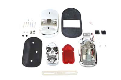 33-0190 - Chrome Tombstone Tail Lamp Kit with Skull Grill by V-Twin