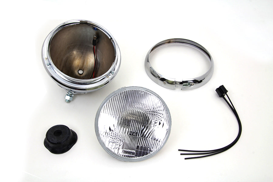 33-1345 - 7 inch Round Chrome Vintage Style Headlamp by Wyatt Gatling