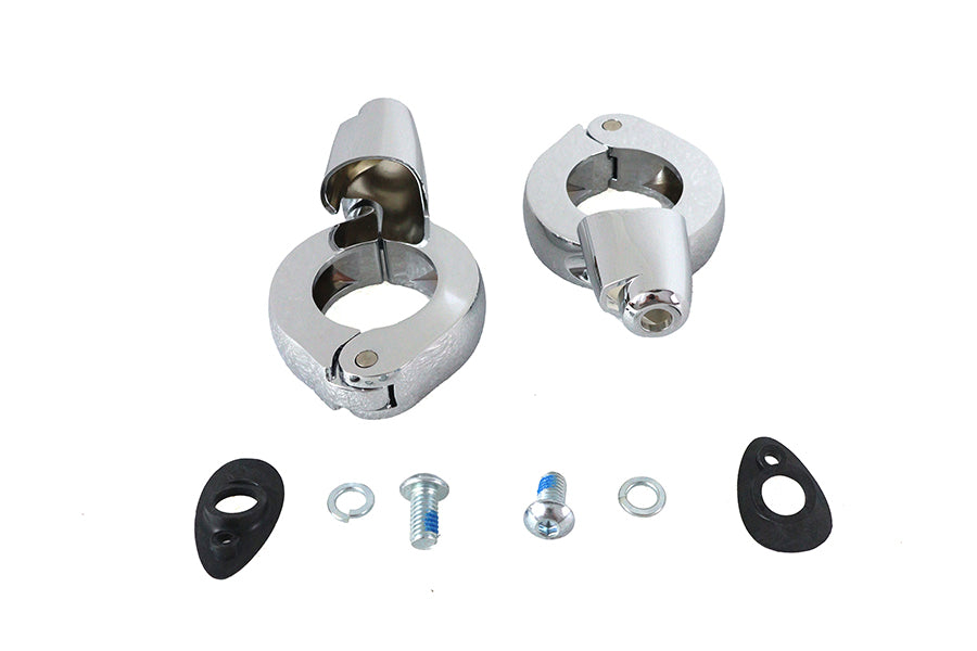 33-1496 - Chrome Front Turn Signal Relocation Kit 39mm Forks by Wyatt Gatling