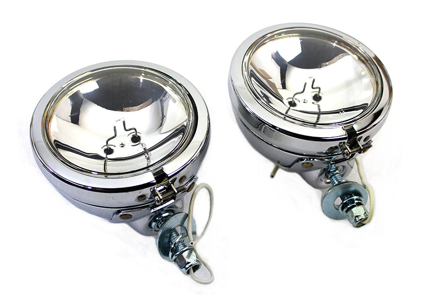 33-1573 - Chrome 4-1/2  Spotlamp Set with Clear 6 Volt Bulb by V-Twin