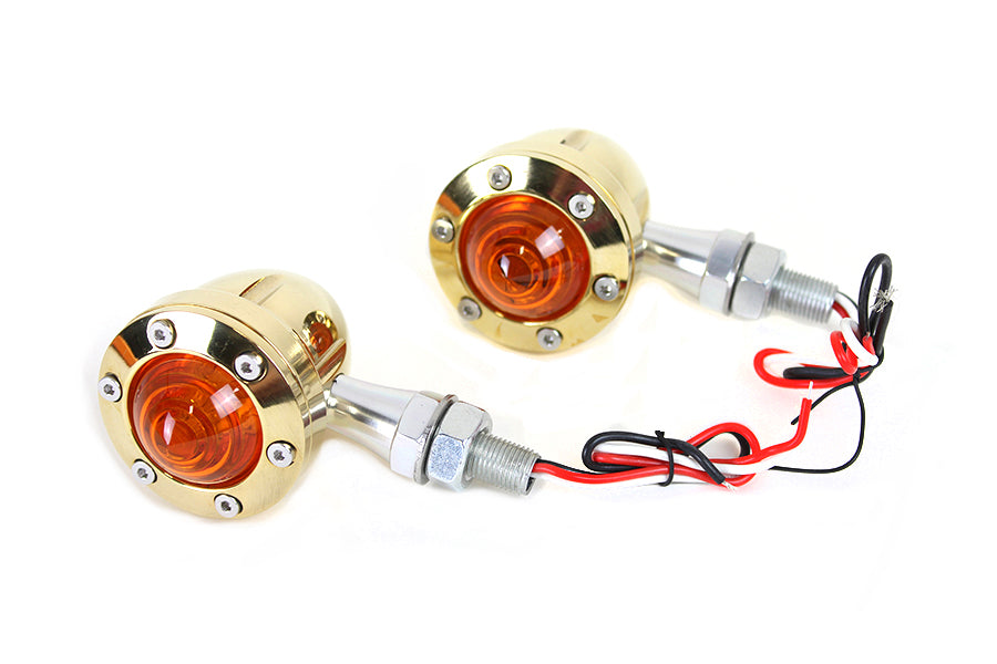 33-1655 - LED Bullet Turn Signal Set Brass with Amber Lens by Wyatt Gatling