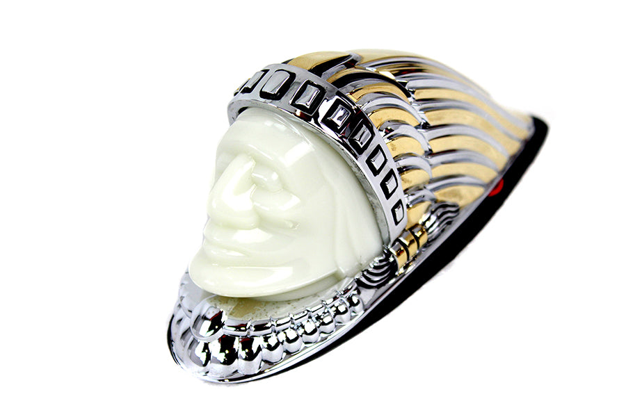 33-1945 - Indian Head Fender Ornament Chrome and Gold by V-Twin