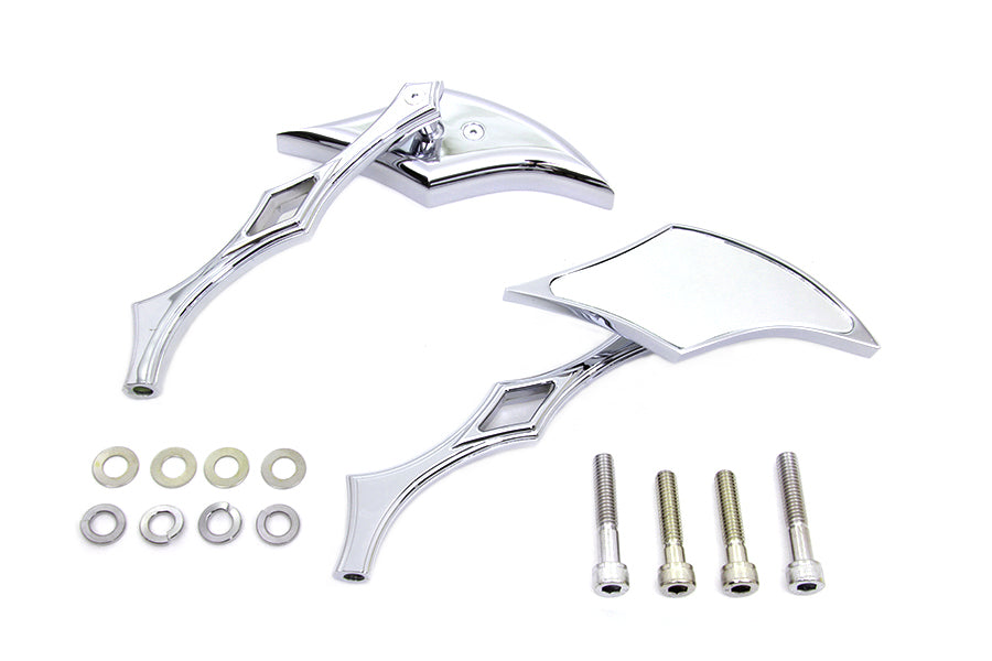34-0125 - Chrome Diamond Mirror Set with Billet Diamond Stems by Wyatt Gatling