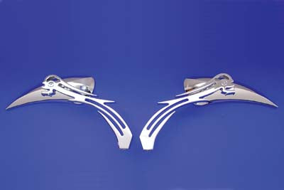 34-0133 - Chrome Tear Drop Mirror Set with Billet Skull Stems by Wyatt Gatling