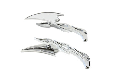 34-0152 - Crescent Mirror Set with Billet Flame Stems by Wyatt Gatling