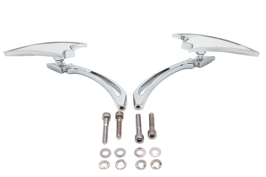 34-0154 - Chrome Crescent Mirror Set with Billet Spear Stems by Wyatt Gatling