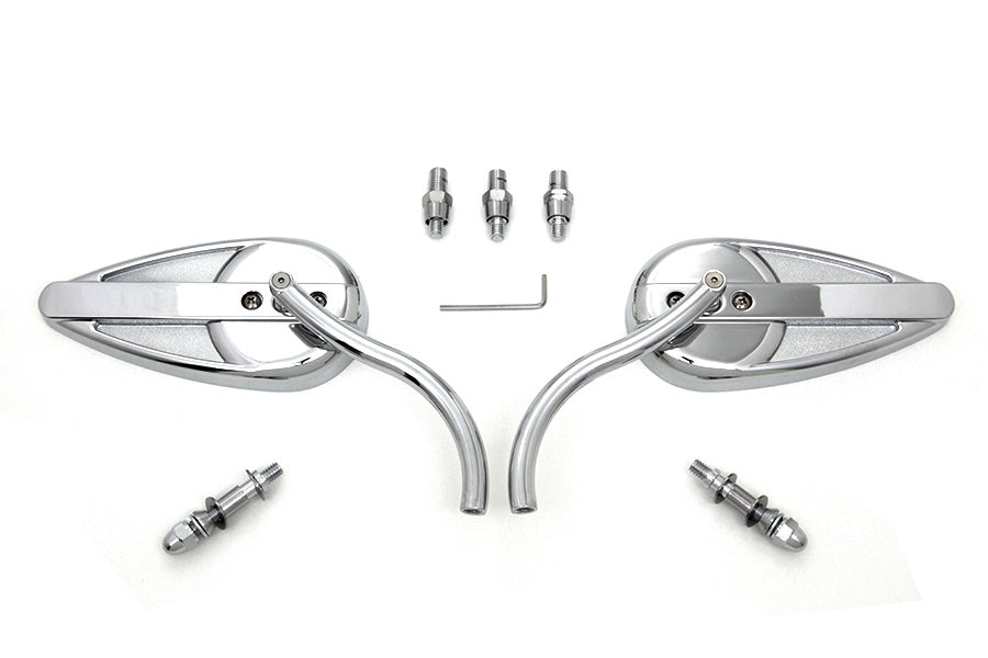 34-0188 - Teardrop Mirror Set with Billet Long Stems Chrome by Wyatt Gatling