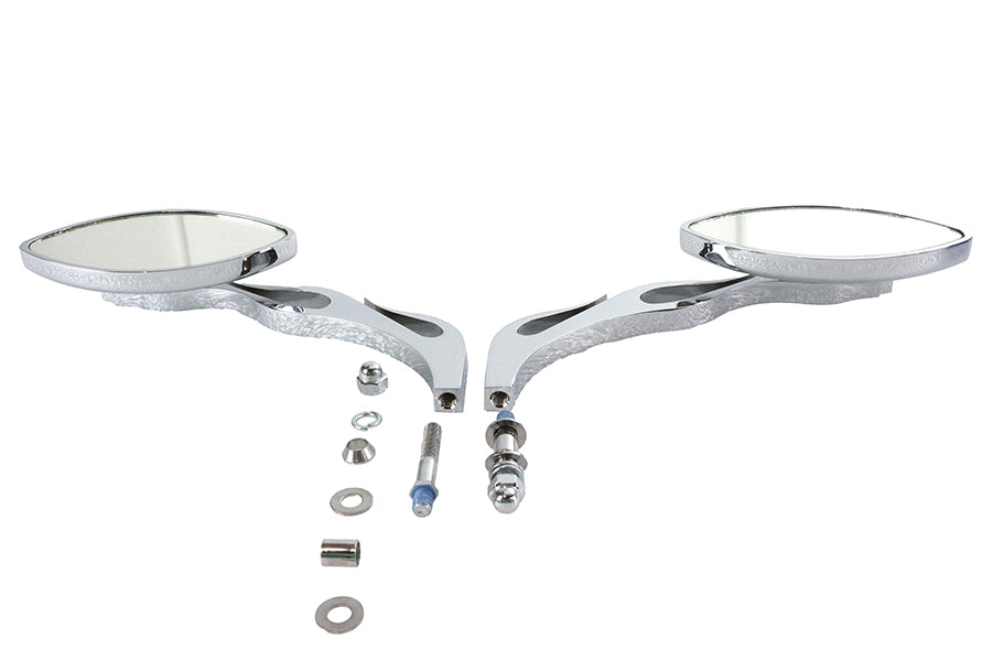 34-0727 - Druid Mirror Set Oval Flame Style with Billet Stem by Wyatt Gatling