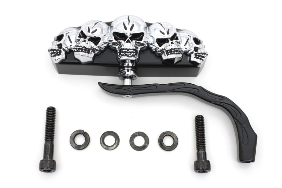 34-1954 - Black 5 Skull Mirror with Billet Worm Stem by Wyatt Gatling