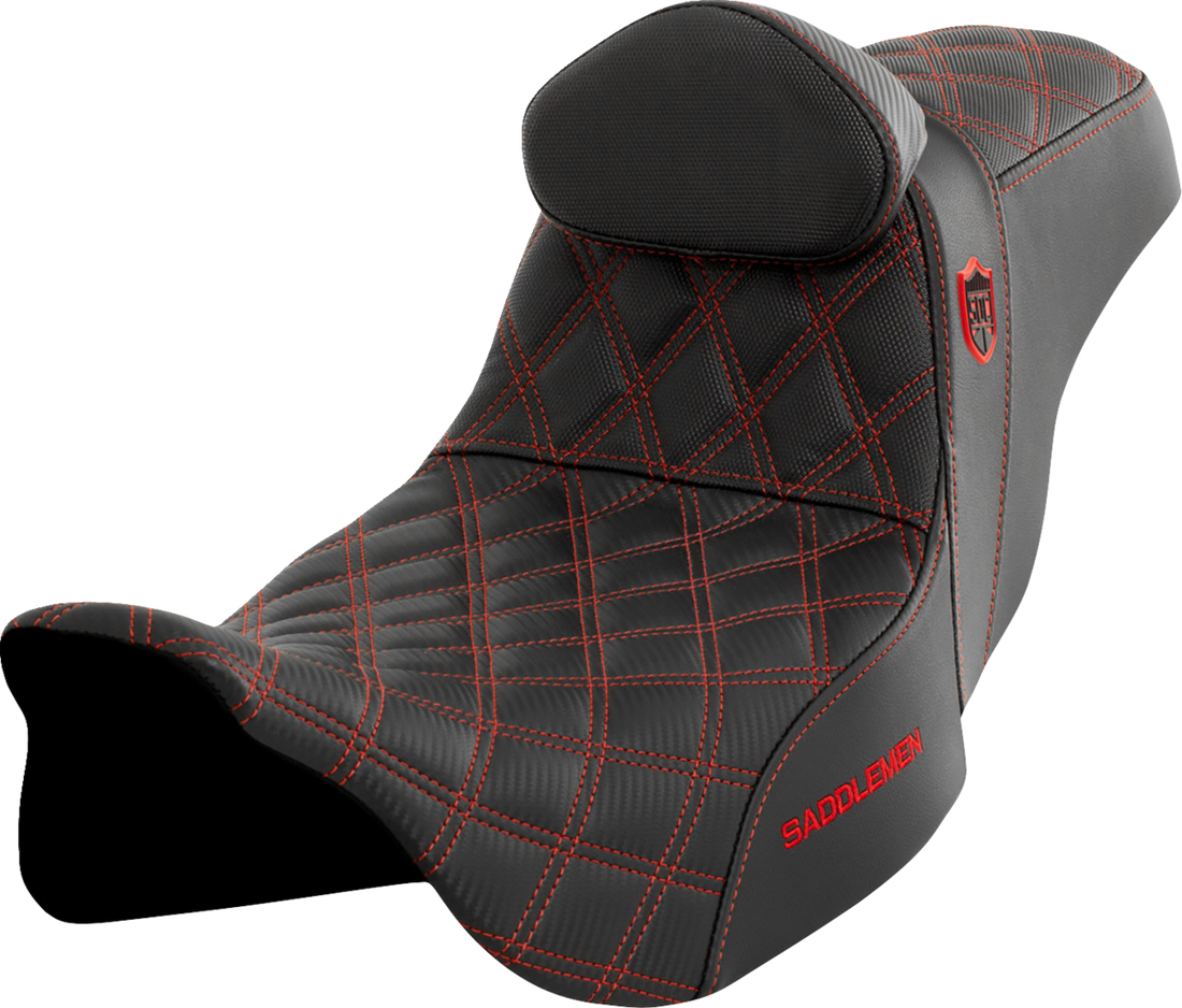 SADDLEMEN Pro Series SDC Performance Seat - w/ Backrest - Red Stitch - FLH/FLT '08-'23 SC80807REDRT