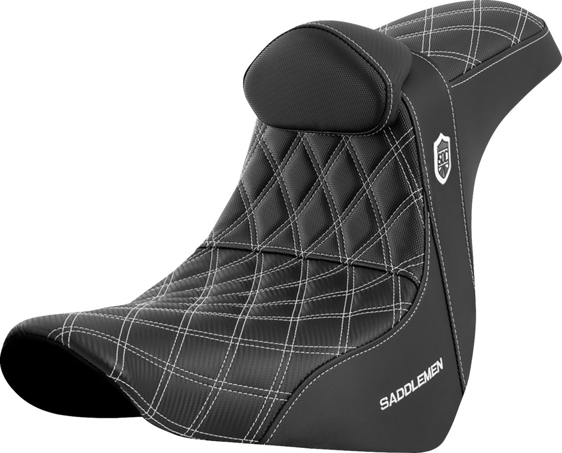 SADDLEMEN Pro Series SDC Performance Seat - w/ Backrest - White Stitch - FL/FX '18-'23 SC81829WHIRT