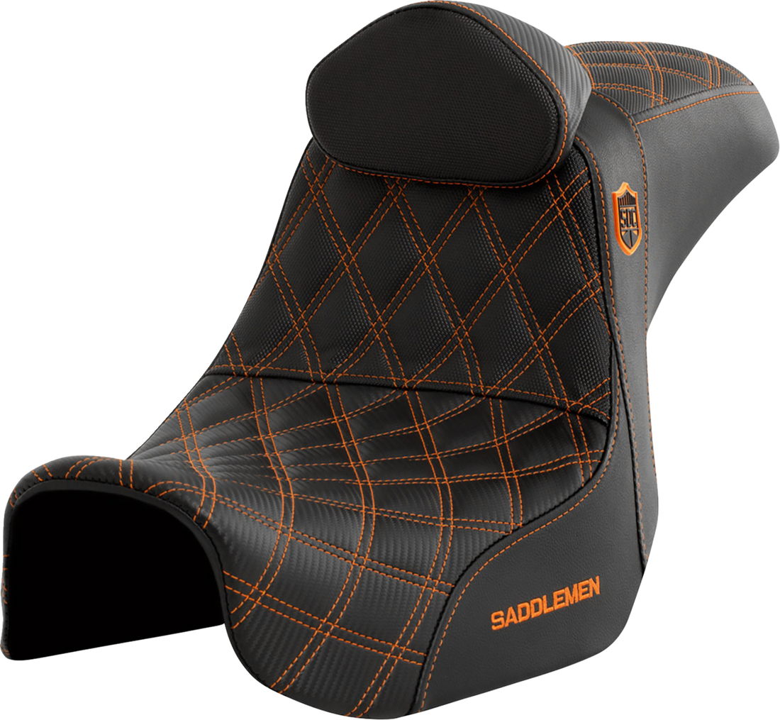 SADDLEMEN Pro Series SDC Performance Seat - w/ Backrest - Orange Stitch - Dyna '06-'17 SC80604ORART