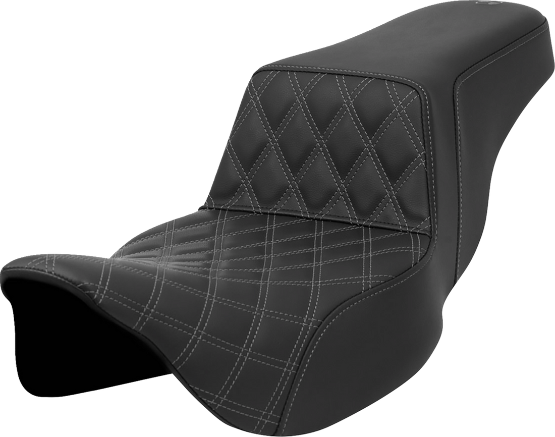 SADDLEMEN Step-Up Seat - Front Lattice Stitch - Gray Stitch - Extended Reach - FLH/FLT '08-'23 808-07E-17202