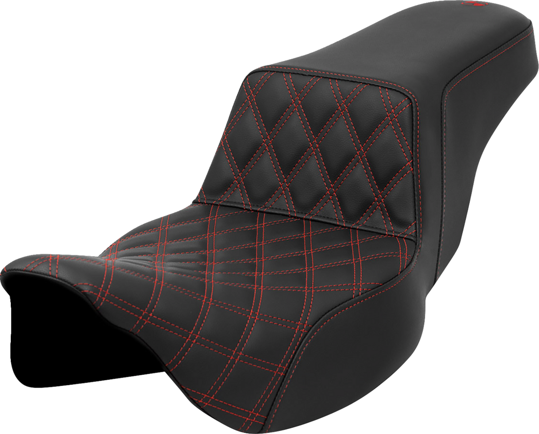 SADDLEMEN Step-Up Seat - Front Lattice Stitch - Red Stitch - Extended Reach - FLH/FLT '08-'23 808-07E-17204
