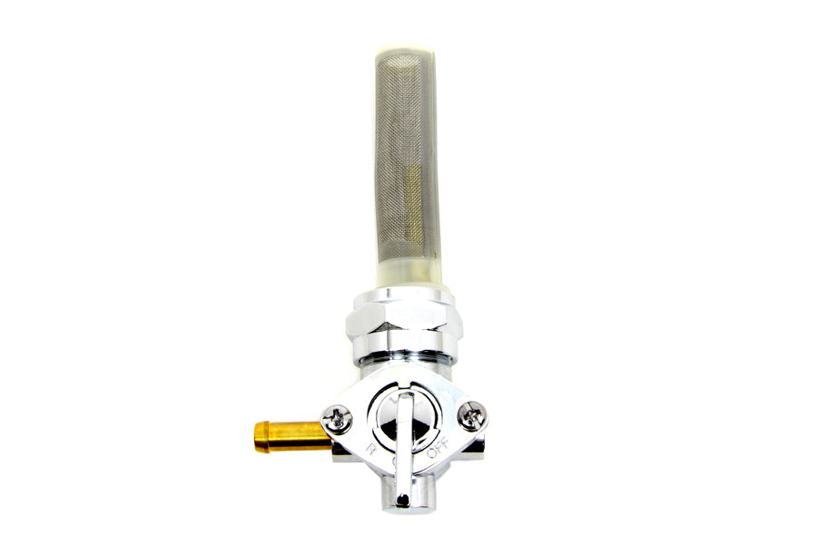 35-0498 - Chrome Petcock with Nut and 90 Left Outlet by V-Twin