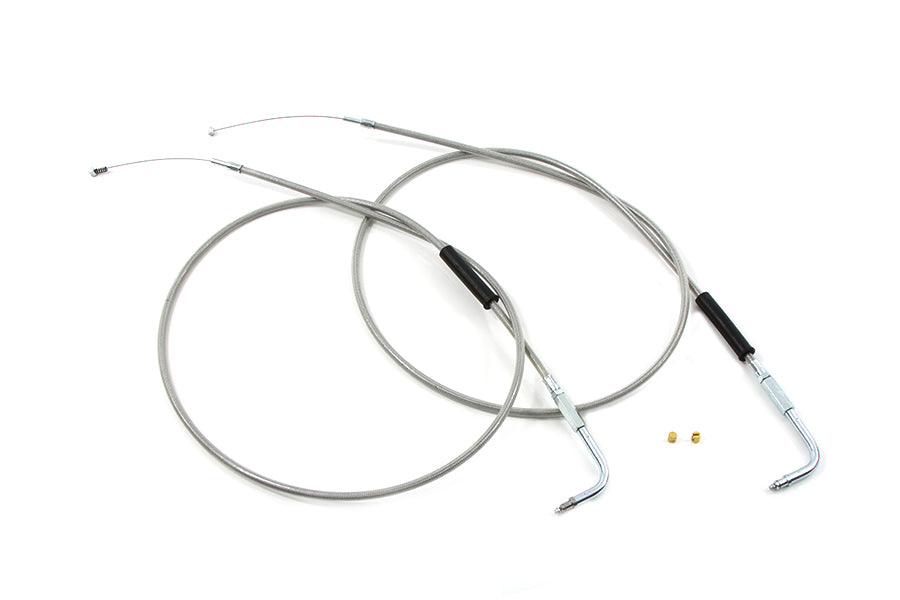 36-0131 - 47-1/2 inch Stainless Steel Throttle and Idle Cable Set by V-Twin
