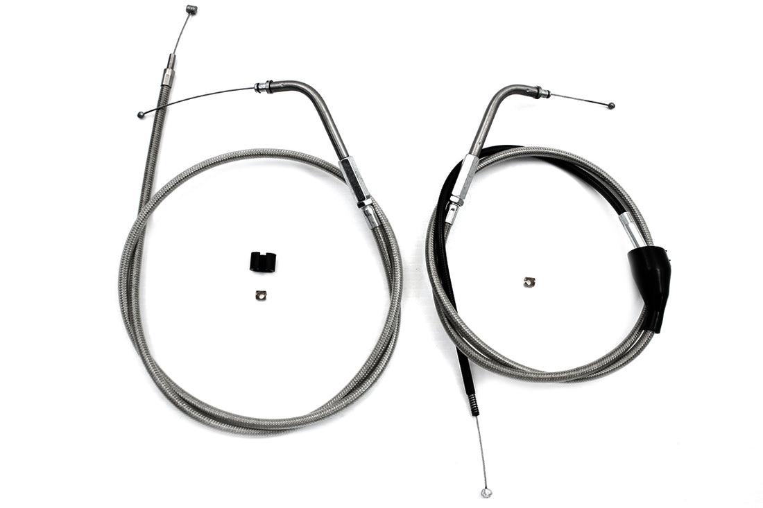 36-0825 - 46 inch Stainless Steel Throttle and Idle Cable Set by V-Twin