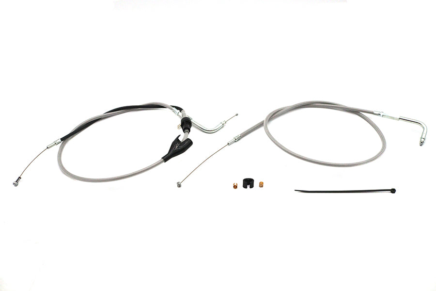 36-0826 - 43 inch Stainless Steel Throttle and Idle Cable Set Clear Co by V-Twin