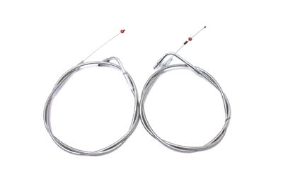36-0842 - 43.875 inch Stainless Steel Throttle and Idle Cable Set by V-Twin