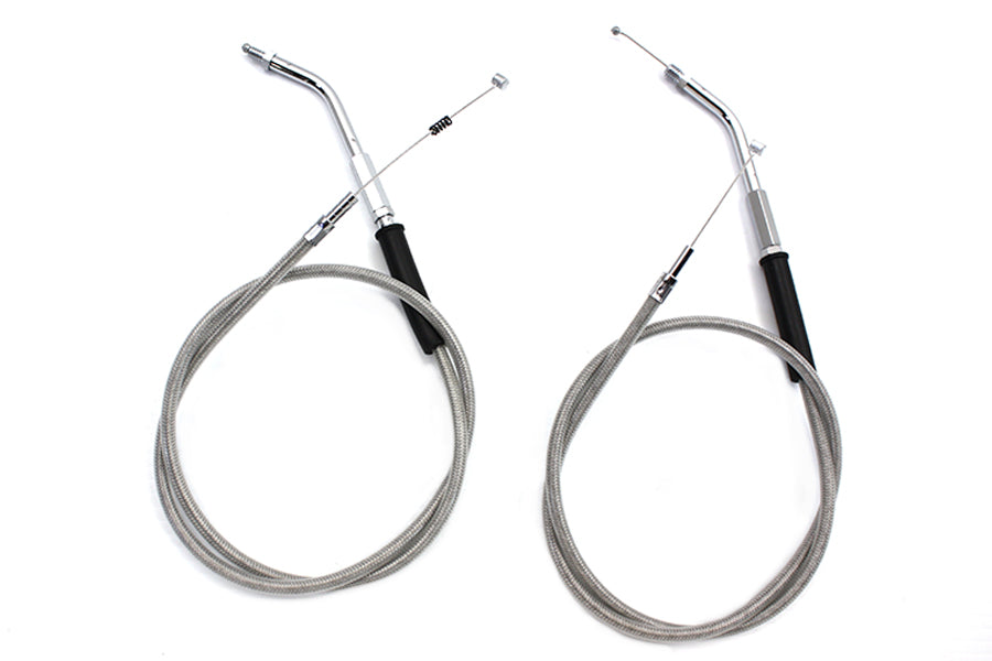 36-0855 - Stainless Steel Throttle and Idle Cable Set with 38 inch Cas by V-Twin
