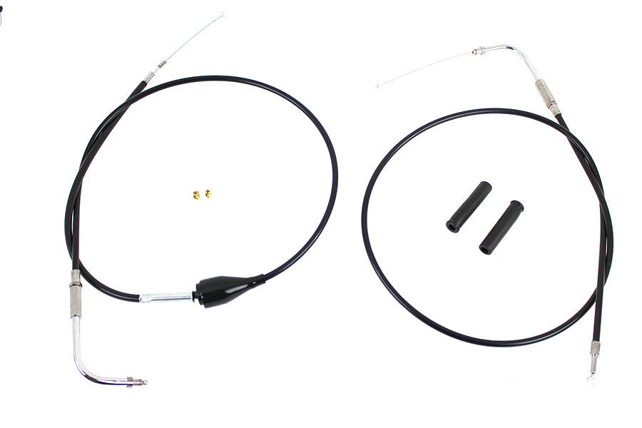 36-0878 - 43 inch Stainless Steel Throttle and Idle Cable Set Black Co by V-Twin