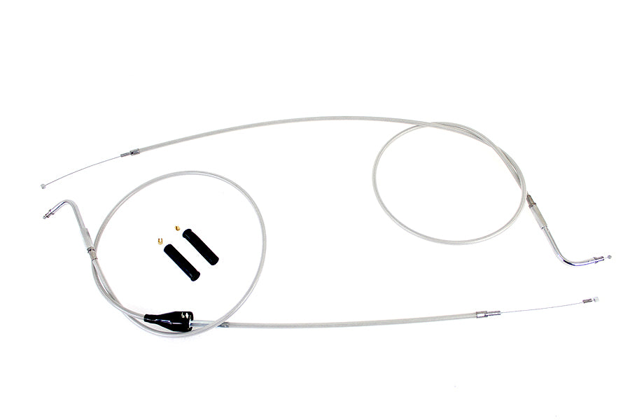 36-0880 - Stainless Steel Throttle and Idle Cable Set Clear Coat +8 in by V-Twin