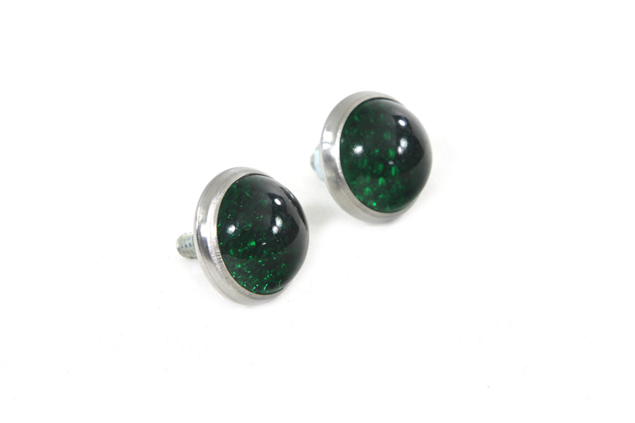 37-8893 - License Plate Frame Reflectors Green Glass by V-Twin
